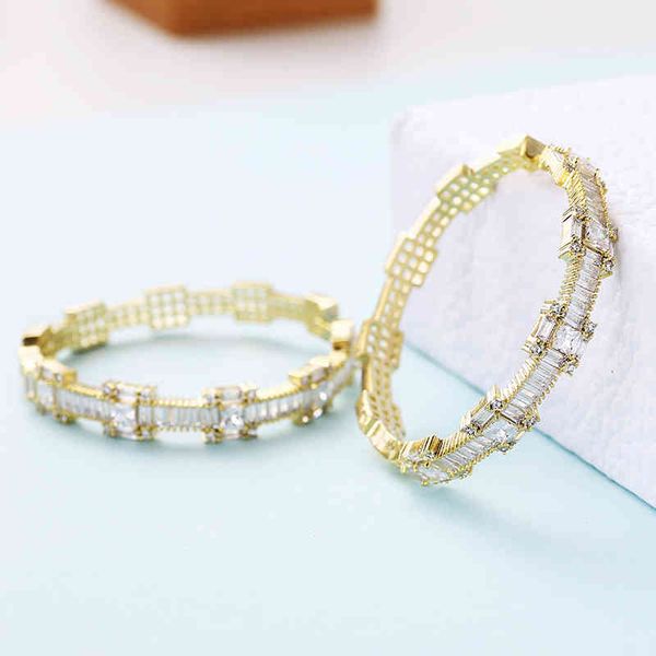 exaggeration hoop luxury cuboid cubic zirconia design classical women bride wedding earrings jewelry xiumeiyizu brand, Golden