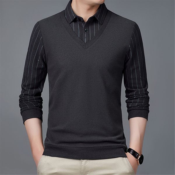 2021 autumn winter fake two-piece double-sided cashmere t-shirt men's middle-aged youth personalized bottomed shirt lapel long sleeve, White;black
2021 autumn winter fake two-piece double-sided cashmere t-shirt men's middle-aged youth personalized bottomed shirt lapel long sleeve, White;black
