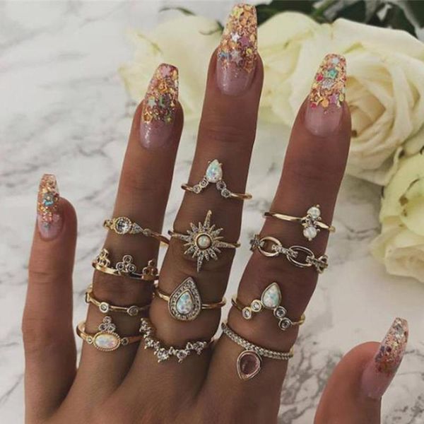 cluster rings 12pcs/set star water drops crown ring sets imitation gem opal gold color joint set women personality jewelry wedding gift, Golden;silver
cluster rings 12pcs/set star water drops crown ring sets imitation gem opal gold color joint set women personality jewelry wedding gift, Golden;silver