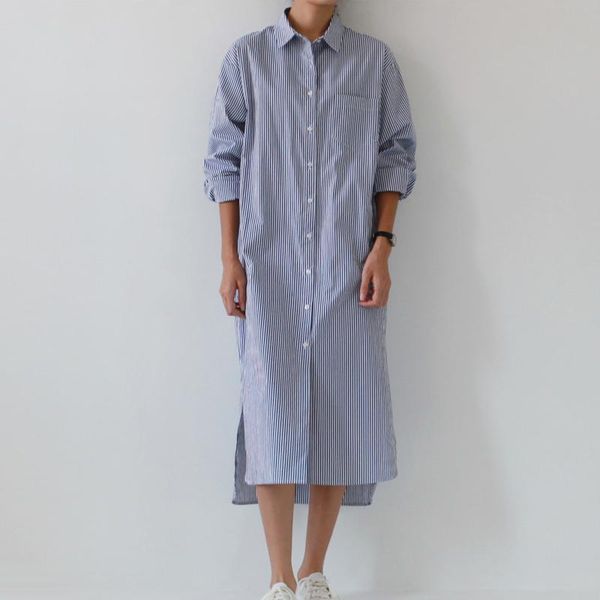plus size summer dress 2021 women casual loose robe turn-down collar long sleeve classic blue stripes shirt dresses, Black;gray
plus size summer dress 2021 women casual loose robe turn-down collar long sleeve classic blue stripes shirt dresses, Black;gray