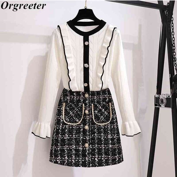 sweater 2 piece set women autumn new single-breasted ruffles trim long flare sleeve knitted and plaid tweed skirt suits 210407, White
sweater 2 piece set women autumn new single-breasted ruffles trim long flare sleeve knitted and plaid tweed skirt suits 210407, White