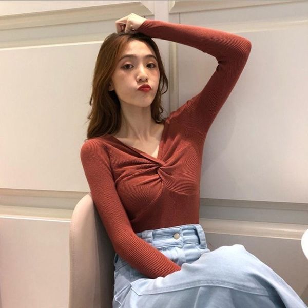 women's sweaters lady v-neck autumn winter chic shirts solid color knnited ruched slim tight knitted femme 069, White;black
women's sweaters lady v-neck autumn winter chic shirts solid color knnited ruched slim tight knitted femme 069, White;black