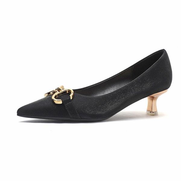 dress shoes brand women heels silk pointed toe gold chian buckle slip on thin heel wedding female sexy, Black
dress shoes brand women heels silk pointed toe gold chian buckle slip on thin heel wedding female sexy, Black