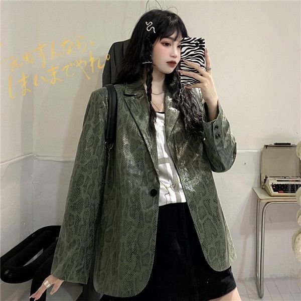 women's jackets spring autumn 2021 korean army green bright snake skin loose bf suit coat fashion jacket harajuku coats, Black;brown
women's jackets spring autumn 2021 korean army green bright snake skin loose bf suit coat fashion jacket harajuku coats, Black;brown