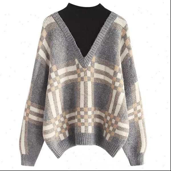 pullover sweater womens sweaters women knitted loose half high collar lazy wind fake two piece plaid shirt bottoming, White;black
pullover sweater womens sweaters women knitted loose half high collar lazy wind fake two piece plaid shirt bottoming, White;black