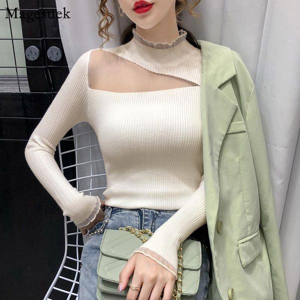women's sweaters autumn 2021 long sleeve knitted sweater women korean lace mesh o-neck solid slim woman jumper 11589, White;black
women's sweaters autumn 2021 long sleeve knitted sweater women korean lace mesh o-neck solid slim woman jumper 11589, White;black
