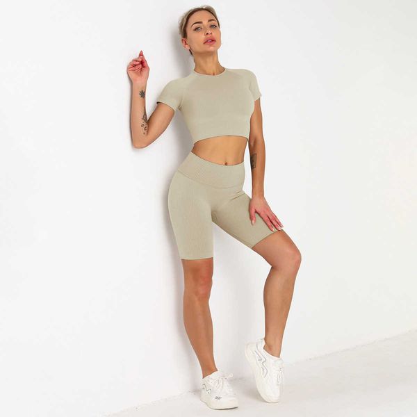 seamls short sleeve hip lifting yoga sports high waist fitns suit women's tight leggings, Gray
seamls short sleeve hip lifting yoga sports high waist fitns suit women's tight leggings, Gray