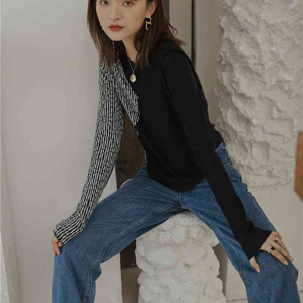women's t-shirt crewneck long sleeve fall women clothing pathwork t knitted black tee autumn fashion h8dt, White
women's t-shirt crewneck long sleeve fall women clothing pathwork t knitted black tee autumn fashion h8dt, White