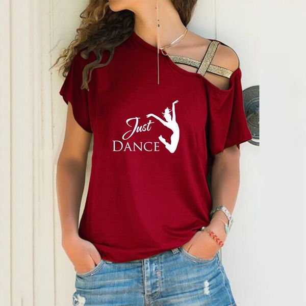 women's t-shirt just dance girl print loose irregular women harajuku skew neck cross bandage for female dancer lover gift, White
women's t-shirt just dance girl print loose irregular women harajuku skew neck cross bandage for female dancer lover gift, White
