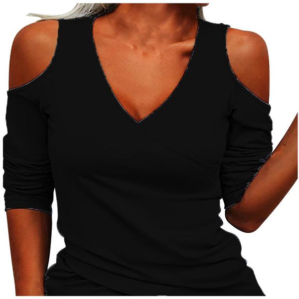 women's t-shirt fashion off shoulder women v-neck pure color t-shirts femme casual long sleeve tees ropa mujer, White
women's t-shirt fashion off shoulder women v-neck pure color t-shirts femme casual long sleeve tees ropa mujer, White