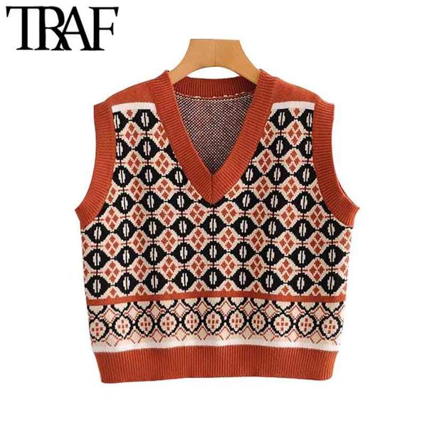 women fashion geometric pattern cropped knitted vests sweater vintage v neck sleeveless female waistcoat chic 210507, White
women fashion geometric pattern cropped knitted vests sweater vintage v neck sleeveless female waistcoat chic 210507, White