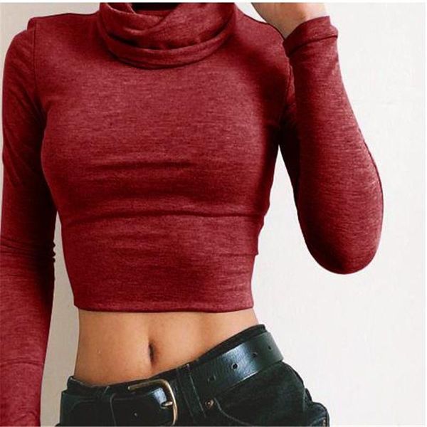 women's t-shirt short exposed navel turtleneck long sleeved fitness fashion female t shirt slim fit wild, White
women's t-shirt short exposed navel turtleneck long sleeved fitness fashion female t shirt slim fit wild, White