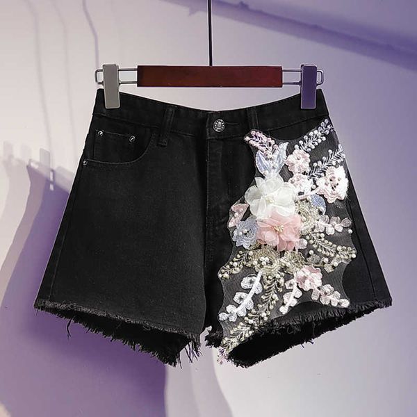 women's beaded embroidery denim shorts fashion brand vintage tassel ripped loose high waist punk short jeans 210601, White;black
women's beaded embroidery denim shorts fashion brand vintage tassel ripped loose high waist punk short jeans 210601, White;black