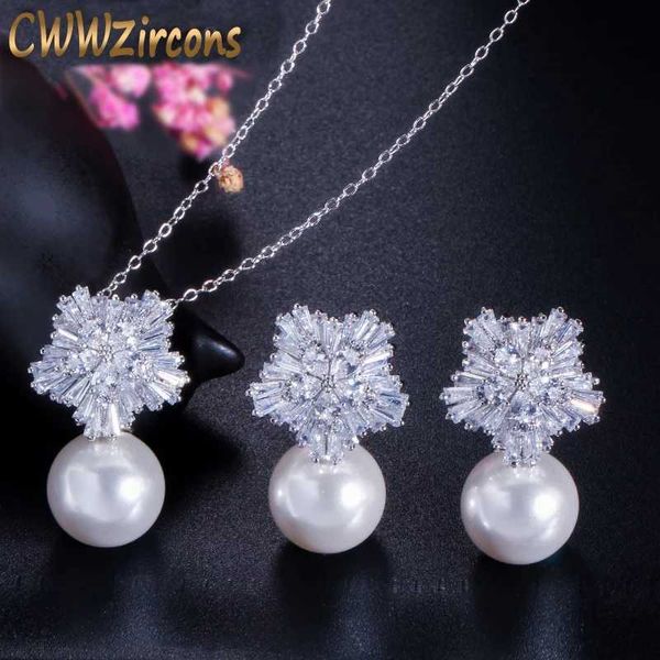 silver color aaa+ cubic zirconia flower women big pearl necklace pendant and earrings jewelry sets t049 210714
silver color aaa+ cubic zirconia flower women big pearl necklace pendant and earrings jewelry sets t049 210714