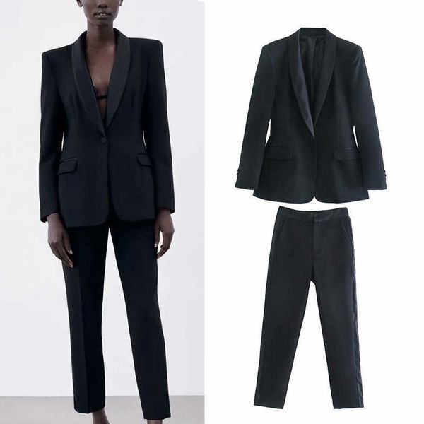 za 2pcs solid suit ladies single button office lady jacket+pant design women basic long sleeve pockets coats 210930, White
za 2pcs solid suit ladies single button office lady jacket+pant design women basic long sleeve pockets coats 210930, White