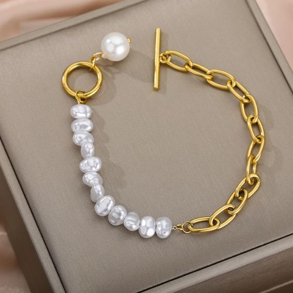 link, chain elegant natural pearl cuban bracelet for women gold stainless steel couple bracelets ot clasp hip hop punk jewelry gift, Black
link, chain elegant natural pearl cuban bracelet for women gold stainless steel couple bracelets ot clasp hip hop punk jewelry gift, Black