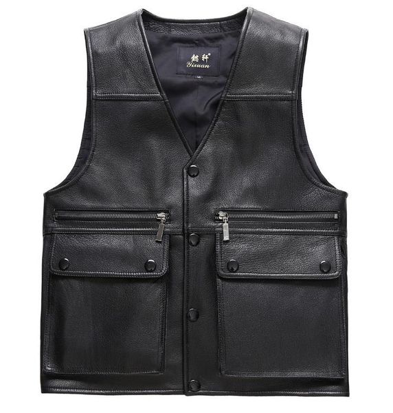 men's vests classic motorcycle biker vest black genuine leather sheepskin multi big pocket design sleeveless jacket, Black;white
men's vests classic motorcycle biker vest black genuine leather sheepskin multi big pocket design sleeveless jacket, Black;white
