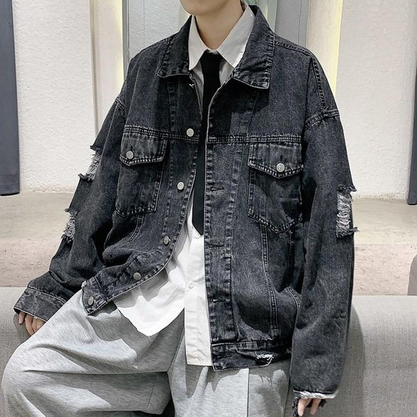 men's jackets autumn cotton ripped denim jacket fashion black/blue hole mens streetwear loose hip-hop bomber men, Black;brown
men's jackets autumn cotton ripped denim jacket fashion black/blue hole mens streetwear loose hip-hop bomber men, Black;brown