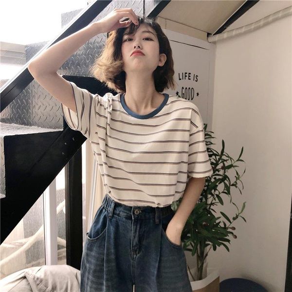 women's t-shirt striped o-neck short tee-shirt women clothing loose pullover female streetwear casual bottoming ladies clothes summer, White
women's t-shirt striped o-neck short tee-shirt women clothing loose pullover female streetwear casual bottoming ladies clothes summer, White