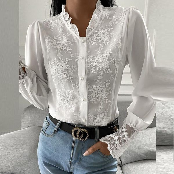 women's blouses & shirts 2021 spring lace ruffle women blouse fashion o-neck pullover autumn ladies casual long sleeve solid color shi, White
women's blouses & shirts 2021 spring lace ruffle women blouse fashion o-neck pullover autumn ladies casual long sleeve solid color shi, White