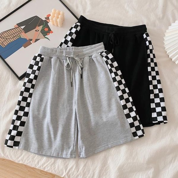 women's shorts summer loose japanese thin section contrast color plaid stitching wide-leg casual, White;black
women's shorts summer loose japanese thin section contrast color plaid stitching wide-leg casual, White;black