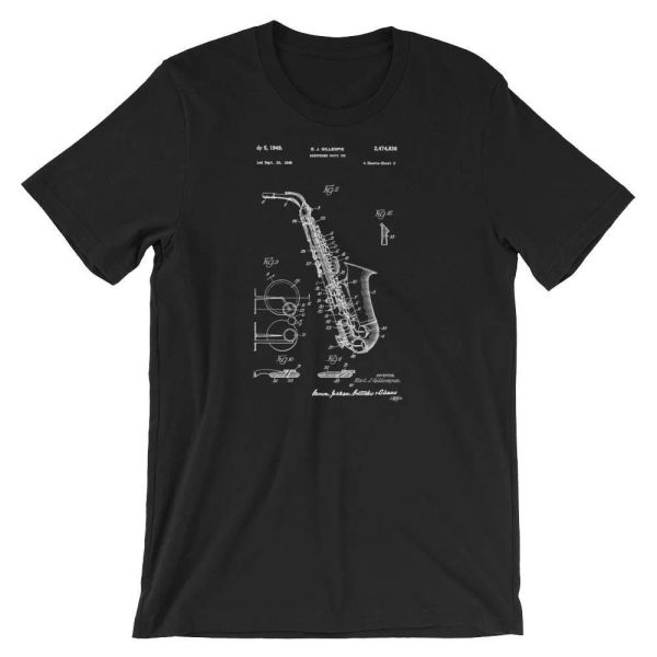 saxophone patent t-shirt. saxophone shirt 100% soft cotton tee on black, white, White;black
saxophone patent t-shirt. saxophone shirt 100% soft cotton tee on black, white, White;black