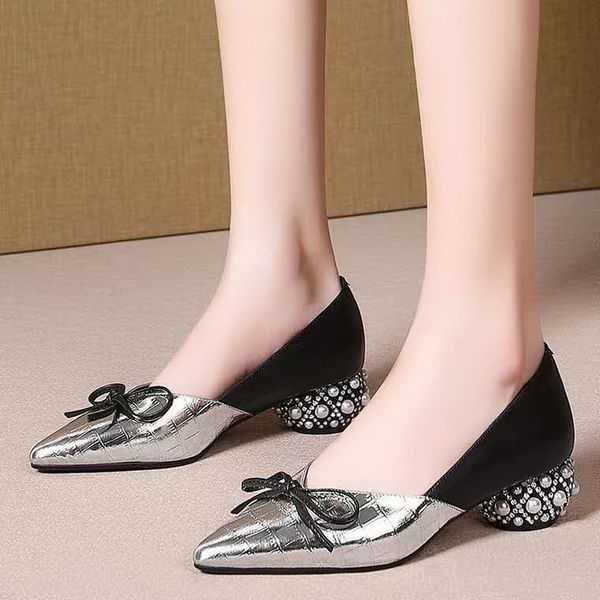 thick heel single shoes woman mid heels women autumn work shoe female footware soft leather bowtie pointed toes silver, Black
thick heel single shoes woman mid heels women autumn work shoe female footware soft leather bowtie pointed toes silver, Black