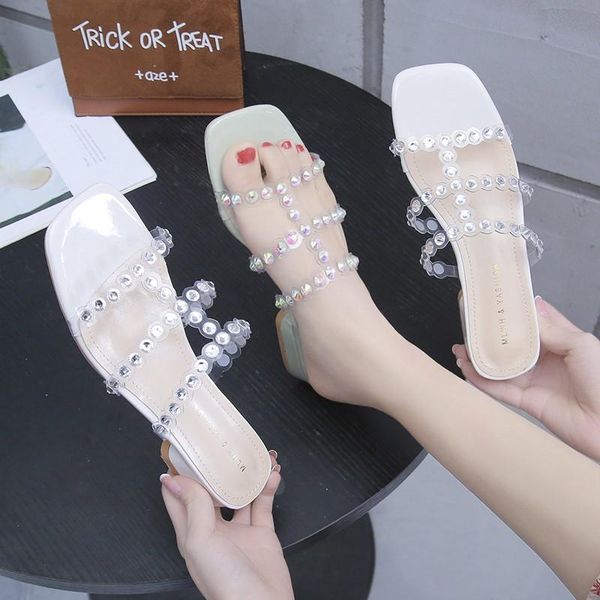 slippers clear transparent ladies shoes summer women woman mules crystal rivet casual thick mid heels slides, Black
slippers clear transparent ladies shoes summer women woman mules crystal rivet casual thick mid heels slides, Black