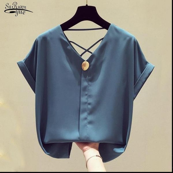 summer korean solid v neck women shirt chiffon mujer de moda short sleeve shirts for ol clothes blusa 9306 50, White
summer korean solid v neck women shirt chiffon mujer de moda short sleeve shirts for ol clothes blusa 9306 50, White