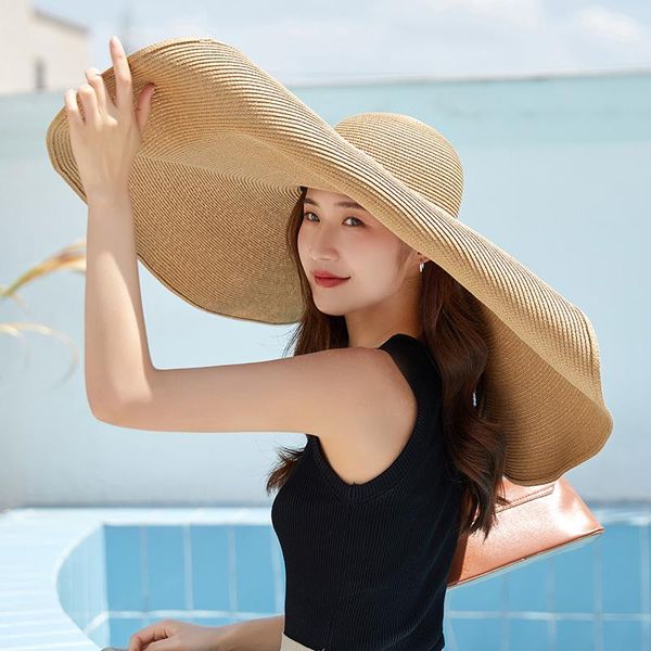 wide brim hats french oversized straw hat for women's sun protection summer 30cm of foldable outdoor beach, Blue;gray
wide brim hats french oversized straw hat for women's sun protection summer 30cm of foldable outdoor beach, Blue;gray