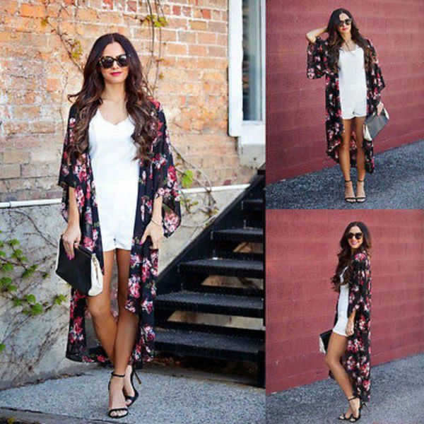 women boho floral chiffon kimono cardigan beach cover up jacket coat blouse women's blouses & shirts, White
women boho floral chiffon kimono cardigan beach cover up jacket coat blouse women's blouses & shirts, White