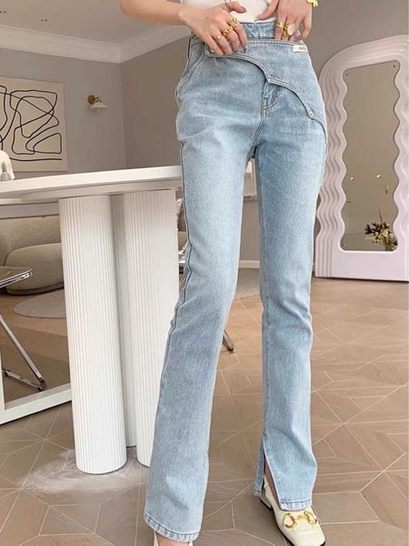 21 kimhekim spring and summer trend side split high waist casual pants for women, Blue
21 kimhekim spring and summer trend side split high waist casual pants for women, Blue