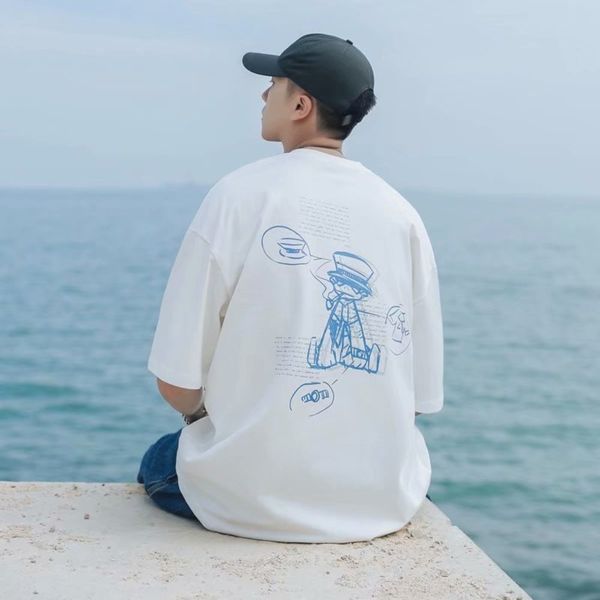 men's shirt short loose trend summer t-shirt cartoon cotton half sleeve men's wear, White;black
men's shirt short loose trend summer t-shirt cartoon cotton half sleeve men's wear, White;black