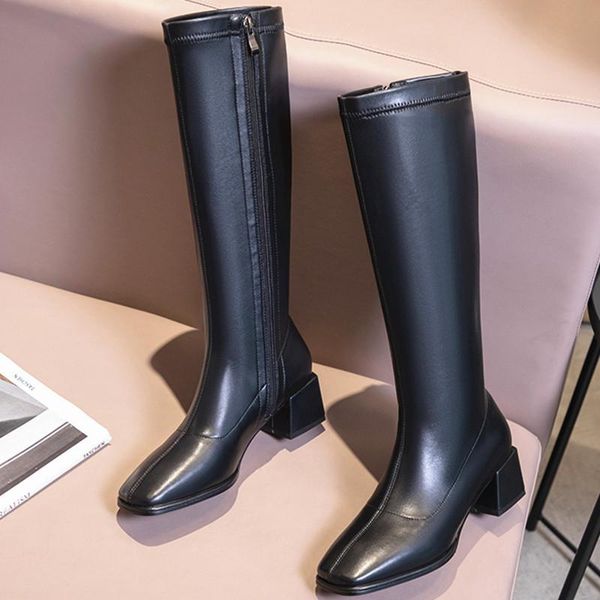 band design knee high boots for women fashion thick high heels female boots women working casual tight, Black
band design knee high boots for women fashion thick high heels female boots women working casual tight, Black