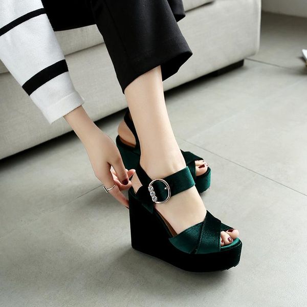 slope heel sandals women's summer shoes thick bottom large suede water drill wedding fish mouth, Black
slope heel sandals women's summer shoes thick bottom large suede water drill wedding fish mouth, Black