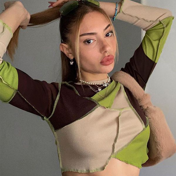 women's t-shirt 2022 round neck contrast patchwork long sleeve crop autumn winter women fashion streetwear outifts short, White
women's t-shirt 2022 round neck contrast patchwork long sleeve crop autumn winter women fashion streetwear outifts short, White