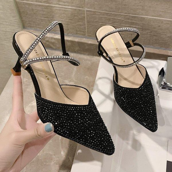 sandals women 2021 summer pointed stiletto high heels korean sequins temperament fashion baotou and slippers, Black
sandals women 2021 summer pointed stiletto high heels korean sequins temperament fashion baotou and slippers, Black