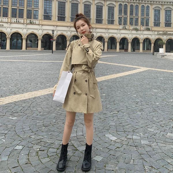 women's trench coats windbreaker coat middle and long small 2021 spring autumn fashion korean loose british leisure, Tan;black
women's trench coats windbreaker coat middle and long small 2021 spring autumn fashion korean loose british leisure, Tan;black