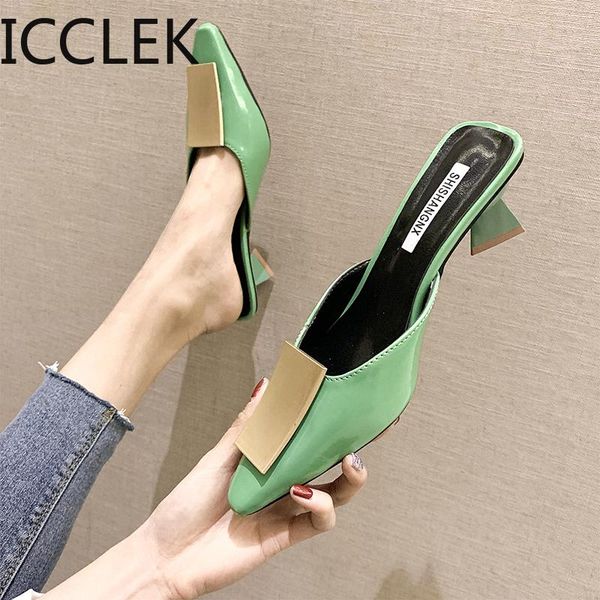 pointed toe white high heels muller slippers women summer shoes woman fashion metal decoration shallow party female, Black 
pointed toe white high heels muller slippers women summer shoes woman fashion metal decoration shallow party female, Black