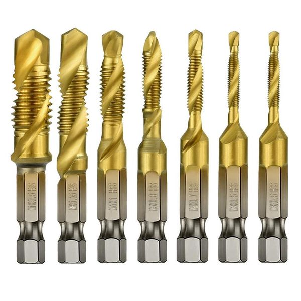 hand tools 7pcs 1/4inch hex shank titanium combination drill and tap set metric thread hss m3-m10 screw tapping bit tool
hand tools 7pcs 1/4inch hex shank titanium combination drill and tap set metric thread hss m3-m10 screw tapping bit tool