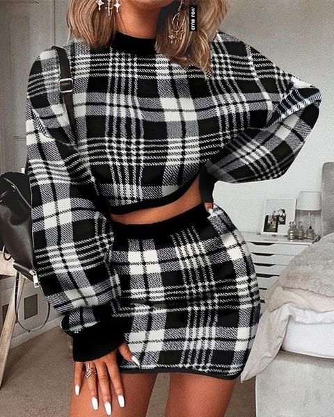 two piece dress grid long sleeve crop & mini skirt sets ol workwear autumn casual women outfits streetwear, White
two piece dress grid long sleeve crop & mini skirt sets ol workwear autumn casual women outfits streetwear, White