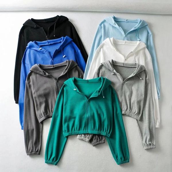 women's hoodies & sweatshirts woman waffle zipper crop sweashirt hoodie with hood, Black
women's hoodies & sweatshirts woman waffle zipper crop sweashirt hoodie with hood, Black