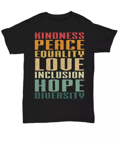peace love diversity equality human rights t-shirt kindness feminist justice tee, White;black
peace love diversity equality human rights t-shirt kindness feminist justice tee, White;black