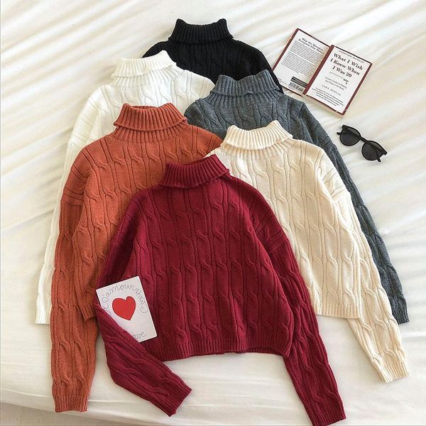 women's sweaters pure color high-neck twist sweater 2021 autumn winter product korean temperament loose short long-sleeved g25, White;black
women's sweaters pure color high-neck twist sweater 2021 autumn winter product korean temperament loose short long-sleeved g25, White;black