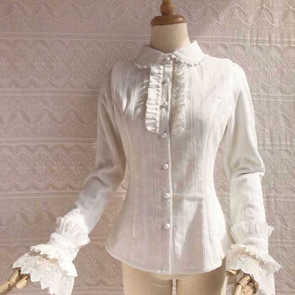women's blouses & shirts sweet ruffled fleeced blouse long sleeve button down cotton lolita shirt yr7s, White
women's blouses & shirts sweet ruffled fleeced blouse long sleeve button down cotton lolita shirt yr7s, White