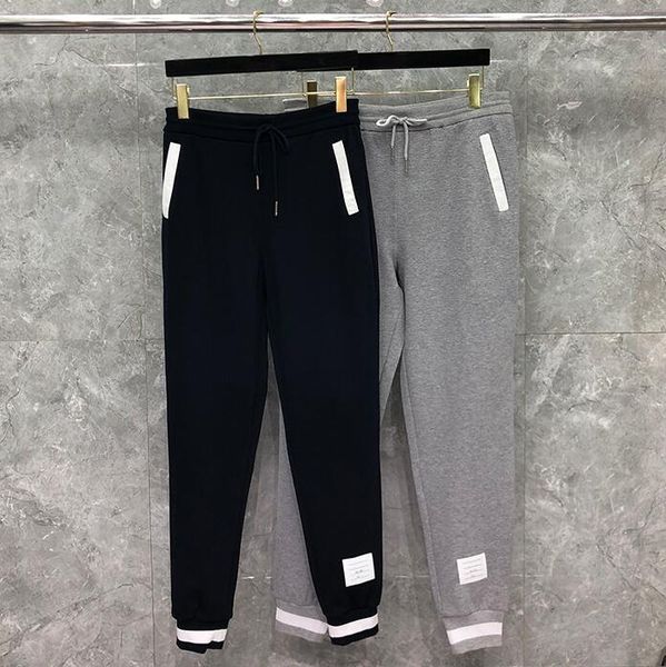 fashion brand sweatpants men spring autumn pure cotton casual sports trousers blue patchwork jogger track pants men's, Black