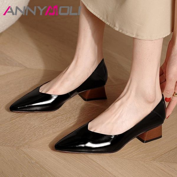 women genuine leather shoes pointed toe pumps mid heels office ladies thick heel footwear beige size 41 42 spring dress, Black
women genuine leather shoes pointed toe pumps mid heels office ladies thick heel footwear beige size 41 42 spring dress, Black