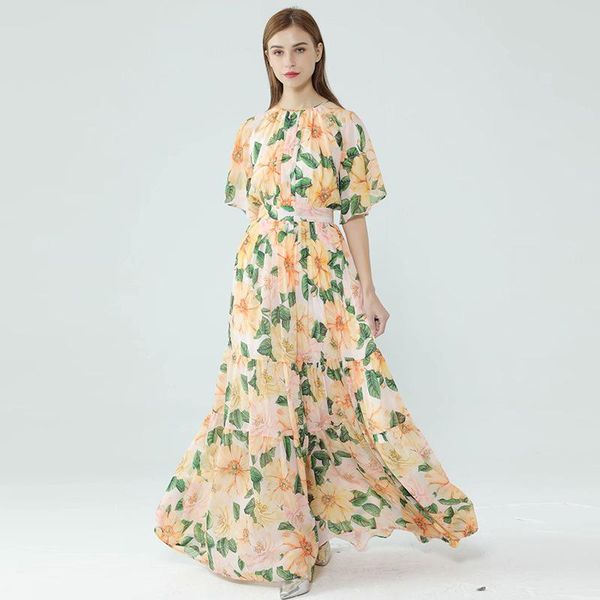 designer dress summer women's short sleeve camellia floral print lace-up bohemia vacation silk maxi dresses casual, Black;gray
designer dress summer women's short sleeve camellia floral print lace-up bohemia vacation silk maxi dresses casual, Black;gray