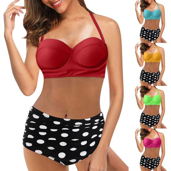 women's swimwear women bikini woman plus size vintage swimsuit two piece retro halter ruched high waist print set bañador mujer 2021, White;black
women's swimwear women bikini woman plus size vintage swimsuit two piece retro halter ruched high waist print set bañador mujer 2021, White;black