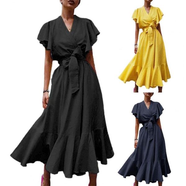 casual dresses ruffle short sleeve maxi dress high waist women large hem v-neck lacing women's summer elegant sundress, Black;gray
casual dresses ruffle short sleeve maxi dress high waist women large hem v-neck lacing women's summer elegant sundress, Black;gray